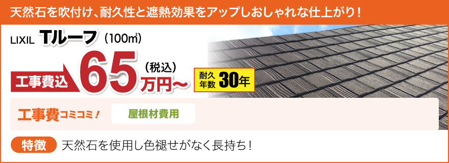 天然石を吹付け、耐久年数と美観をアップ! LIXIL Tルーフ 65万~