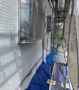 恵那市大井町　東面外壁下塗り施工後