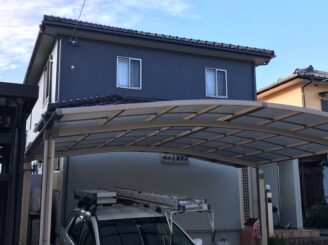 多治見市 外壁塗装 塗り替え 仕上げ材塗布 リボール ベランダ防水工事 ベランダ外壁板金張り グレー系 見積り無料 プロタイムズ多治見店 日成ホーム 完成