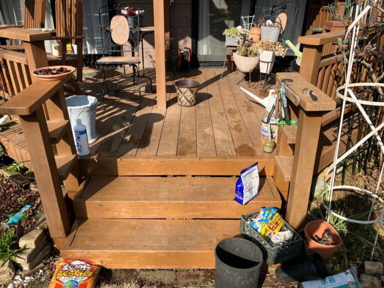 多治見市脇之島町　ウッドデッキ補修　塗り替え　塗装　工事前