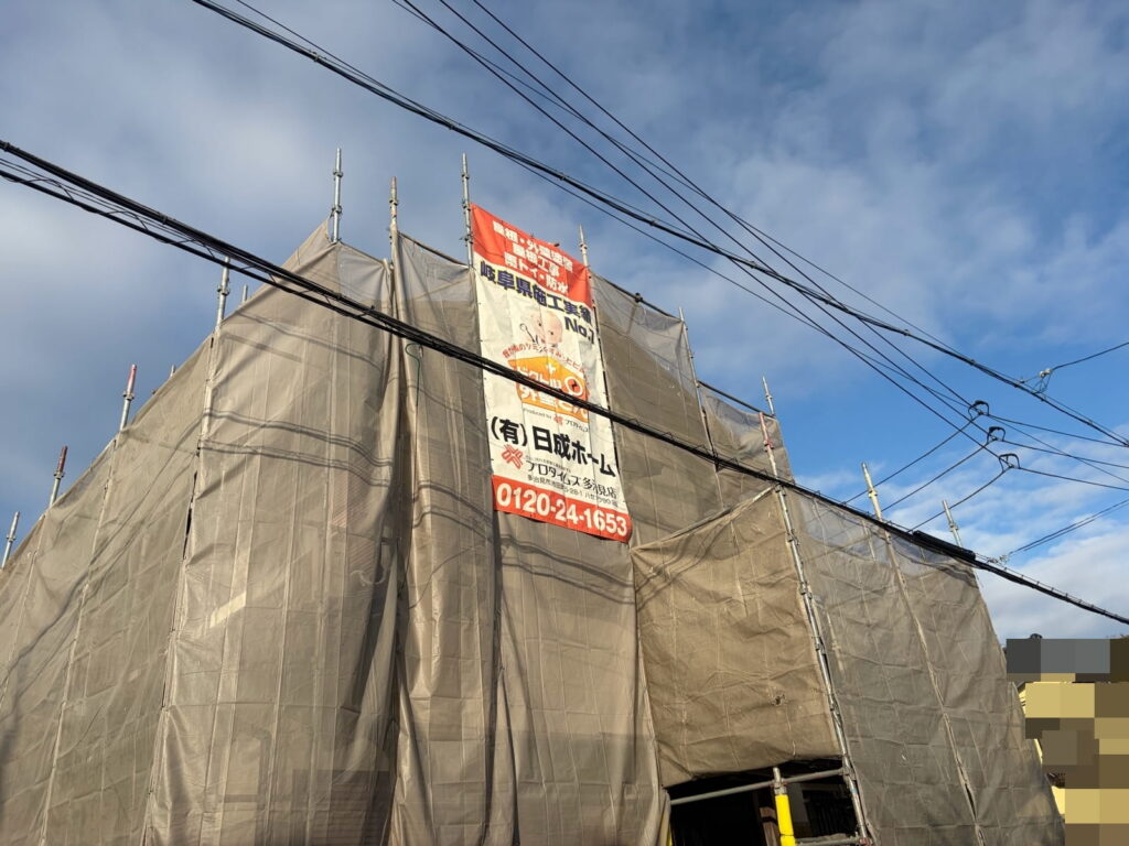 春日井市高森台 外壁塗装工事 足場設置完成